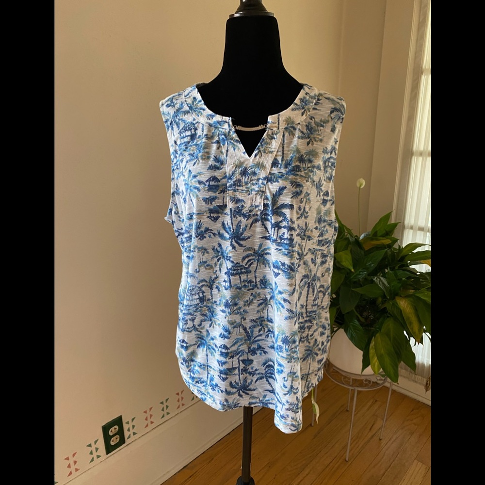 Palm Grove Sleeveless Palm Print Shirt - Size XL - NWT